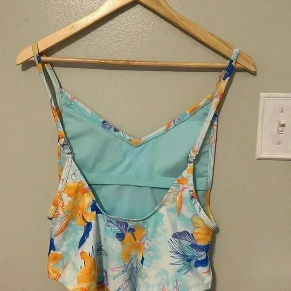 XHILARATION TROPICAL SCOOP BACK HIGH HIP ONE PIECE FLORAL SWIMSUIT, BLUE… - Picture 12 of 13